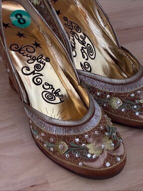 Naughty Monkey Y2K Embroidered Wedges